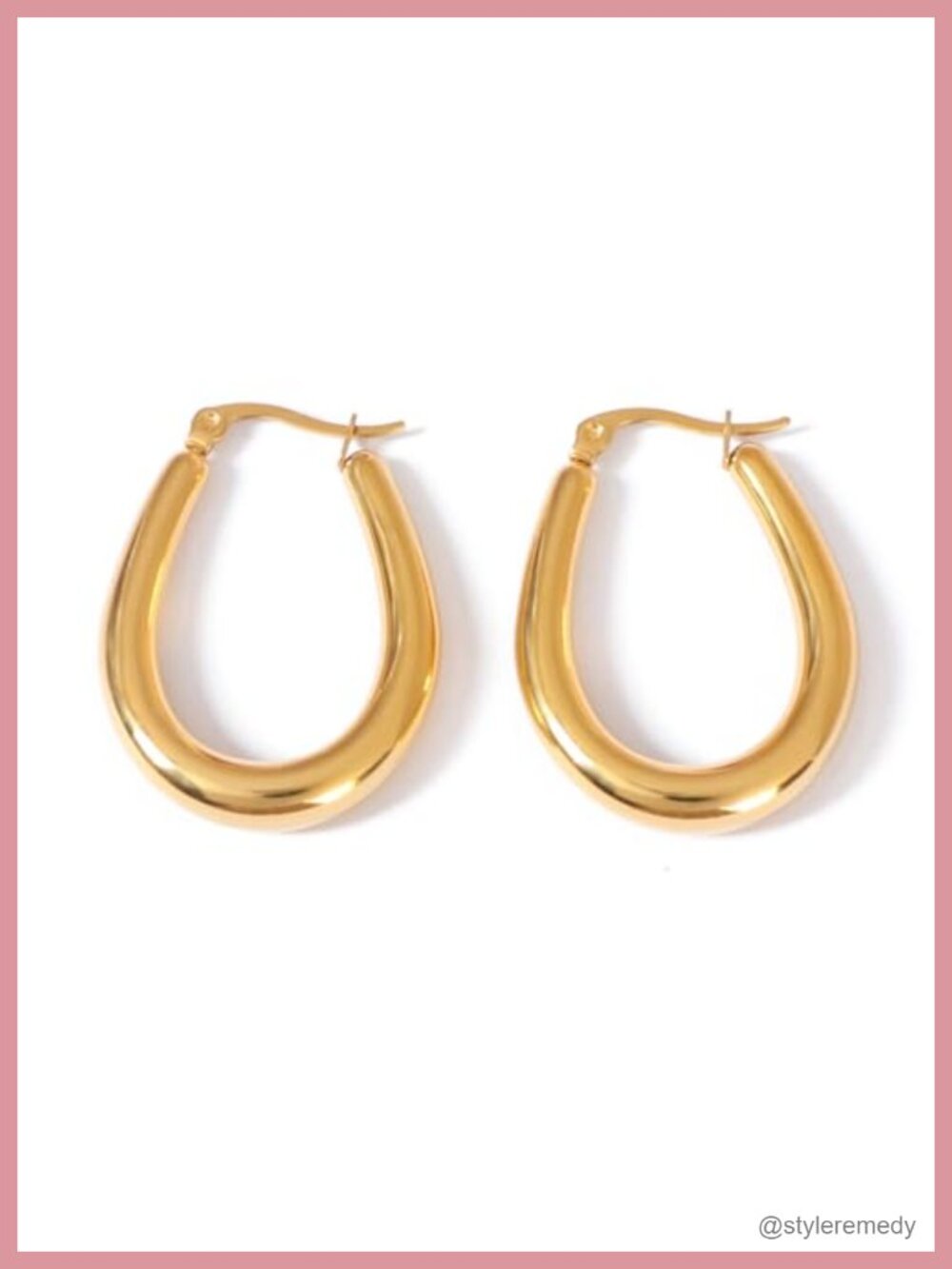 18k Gold Plated Hoop Earrings Stainless Steel Oval Drop Waterproof